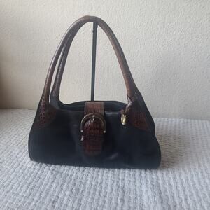 Brahmin Black and Brown Croc Embossed Leather Handbag